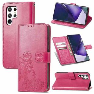 For Samsung Galaxy S22 Ultra 5G Four-leaf Clasp Embossed Leather Phone Case with Lanyard & Card Slot & Wallet & Bracket Function(Magenta)