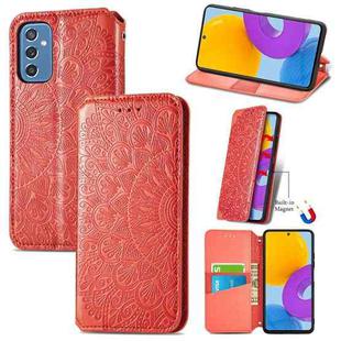 For Samsung Galaxy M52 5G Blooming Mandala Embossed Magnetic Horizontal Flip Leather Case with Holder & Card Slots & Wallet(Red)