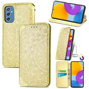 For Samsung Galaxy M52 5G Blooming Mandala Embossed Magnetic Horizontal Flip Leather Case with Holder & Card Slots & Wallet(Yellow)