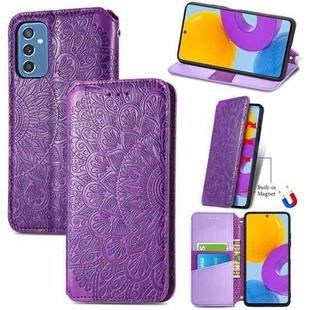For Samsung Galaxy M52 5G Blooming Mandala Embossed Magnetic Horizontal Flip Leather Case with Holder & Card Slots & Wallet(Purple)