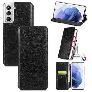 For Samsung Galaxy S22+ 5G Blooming Mandala Embossed Magnetic Horizontal Flip Leather Case with Holder & Card Slots & Wallet(Black)