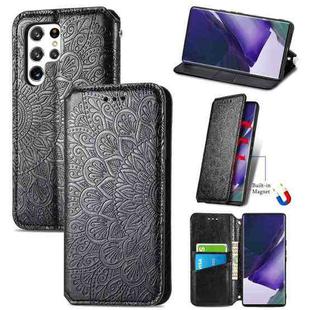 For Samsung Galaxy S22 Ultra 5G Blooming Mandala Embossed Magnetic Horizontal Flip Leather Case with Holder & Card Slots & Wallet(Black)