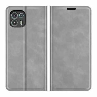For Motorola Edge 20 lite Retro-skin Business Magnetic Suction Phone Leather Case with Holder & Card Slots & Wallet(Grey)