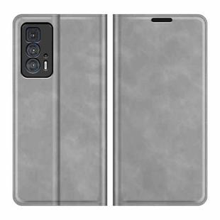 For Motorola Edge 20 Pro Retro-skin Business Magnetic Suction Phone Leather Case with Holder & Card Slots & Wallet(Grey)