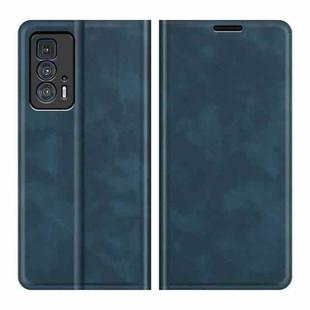 For Motorola Edge 20 Pro Retro-skin Business Magnetic Suction Phone Leather Case with Holder & Card Slots & Wallet(Dark Blue)