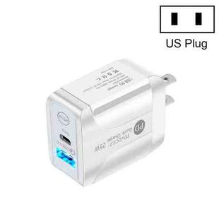 PD25W USB-C / Type-C + QC3.0 USB Dual Ports Fast Charger, US Plug(White)