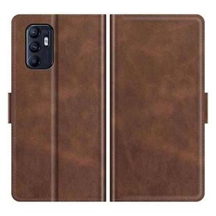 For OPPO Reno6 4G Dual-side Magnetic Buckle Horizontal Flip Leather Case with Holder & Card Slots & Wallet(Brown)