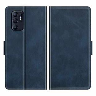 For OPPO Reno6 4G Dual-side Magnetic Buckle Horizontal Flip Leather Case with Holder & Card Slots & Wallet(Dark Blue)