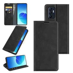 Retro-skin Magnetic Suction Leather Phone Case For OPPO Reno6 4G(Black)