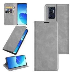 Retro-skin Magnetic Suction Leather Phone Case For OPPO Reno6 4G(Grey)