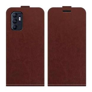 For OPPO Reno6 4G R64 Texture Vertical Flip Leather Case with Card Slots & Photo Frame(Brown)