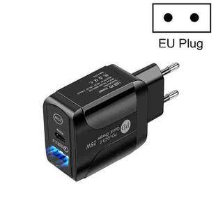PD25W USB-C / Type-C + QC3.0 USB Dual Ports Fast Charger, EU Plug(Black)