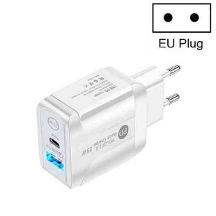 PD25W USB-C / Type-C + QC3.0 USB Dual Ports Fast Charger, EU Plug(White)