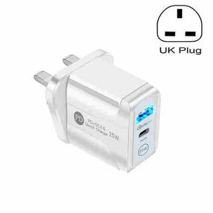 PD25W USB-C / Type-C + QC3.0 USB Dual Ports Fast Charger, UK Plug(White)