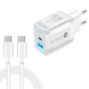 PD25W USB-C / Type-C + QC3.0 USB Dual Ports Fast Charger with USB-C to USB-C Data Cable, EU Plug(White)