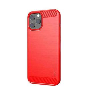 For iPhone 12 / 12 Pro MOF Gentleness Series Brushed Texture Carbon Fiber Soft TPU Case(Red)