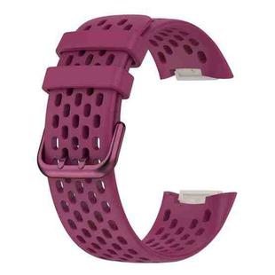 For Fitbit Charge 5 Monochromatic Breathable Silicone Watch Band(Wine Red)