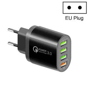 QC-04 QC3.0 + 3 x USB 2.0 Multi-ports Charger for Mobile Phone Tablet, EU Plug(Black)