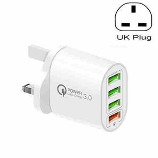 QC-04 QC3.0 + 3 x USB 2.0 Multi-ports Charger for Mobile Phone Tablet, UK Plug(White)