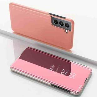 For Samsung Galaxy S22 Plus 5G Plated Mirror Horizontal Flip Leather Case with Holder(Rose Gold)