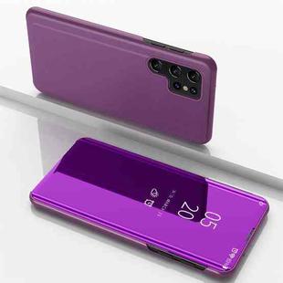 For Samsung Galaxy S22 Ultra 5G Plated Mirror Horizontal Flip Leather Case with Holder(Purple)