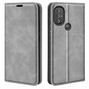 For Motorola Moto G Power 2022 Retro-skin Magnetic Suction Phone Leather Case with Holder & Card Slots & Wallet(Grey)