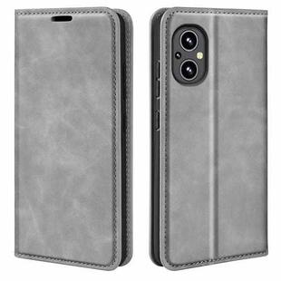 For OnePlus Nord N20 5G Retro-skin Magnetic Suction Leather Case with Holder & Card Slots & Wallet(Grey)