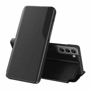 For Samsung Galaxy S22 5G Side Display  Shockproof Horizontal Flip Leather Case with Holder(Black)