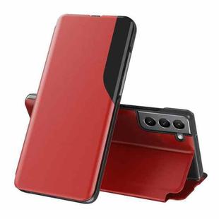 For Samsung Galaxy S22 5G Side Display  Shockproof Horizontal Flip Leather Case with Holder(Red)