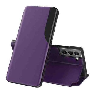 For Samsung Galaxy S22 5G Side Display  Shockproof Horizontal Flip Leather Case with Holder(Purple)