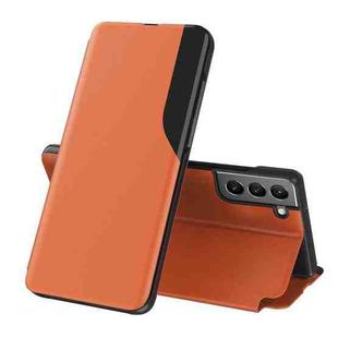 For Samsung Galaxy S22 Plus 5G Side Display  Shockproof Horizontal Flip Leather Case with Holder(Orange)