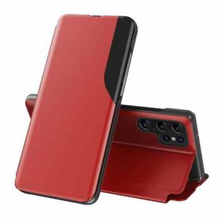 For Samsung Galaxy S22 Ultra 5G Side Display  Shockproof Horizontal Flip Leather Case with Holder(Red)