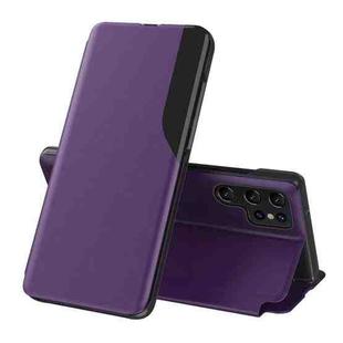 For Samsung Galaxy S22 Ultra 5G Side Display  Shockproof Horizontal Flip Leather Case with Holder(Purple)