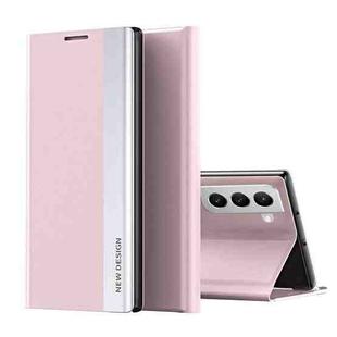 For Samsung Galaxy S22 5G Side Electroplated Magnetic Ultra-Thin Horizontal Flip Leather Case with Holder(Pink)