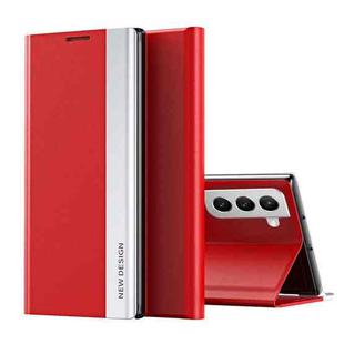 For Samsung Galaxy S22+ 5G Side Electroplated Magnetic Ultra-Thin Horizontal Flip Leather Case with Holder(Red)
