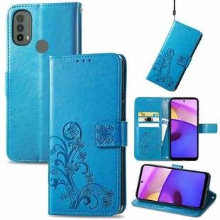 For Motorola Moto E40 Four-leaf Clasp Embossed Leather Case with Lanyard & Card Slot & Wallet & Holder(Blue)