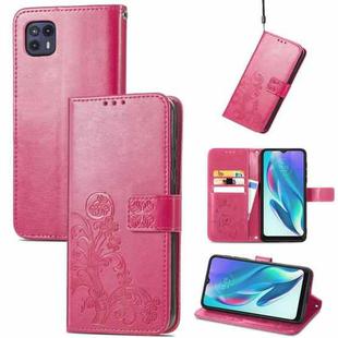 For Motorola Moto G50 5G Four-leaf Clasp Embossed Leather Case with Lanyard & Card Slot & Wallet & Holder(Rose Red)