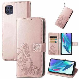 For Motorola Moto G50 5G Four-leaf Clasp Embossed Leather Case with Lanyard & Card Slot & Wallet & Holder(Rose Gold)