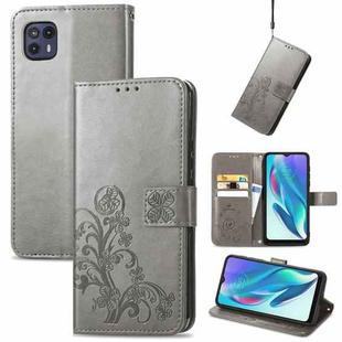 For Motorola Moto G50 5G Four-leaf Clasp Embossed Leather Case with Lanyard & Card Slot & Wallet & Holder(Grey)
