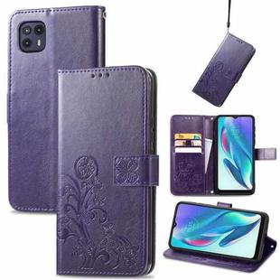 For Motorola Moto G50 5G Four-leaf Clasp Embossed Leather Case with Lanyard & Card Slot & Wallet & Holder(Purple)