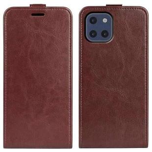 For Samsung Galaxy A03 166mm R64 Texture Vertical Flip Leather Case with Card Slots & Photo Frame(Brown)