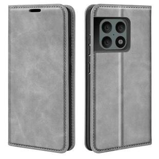 For OnePlus 10 Pro 5G Retro-skin Magnetic Suction Phone Leather Case with Holder & Card Slots & Wallet(Grey)