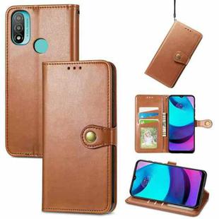 For Motorola Moto E20 Retro Solid Color Buckle Leather Phone Case(Brown)