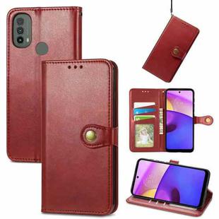 For Motorola Moto E40 Retro Solid Color Buckle Leather Phone Case(Red)