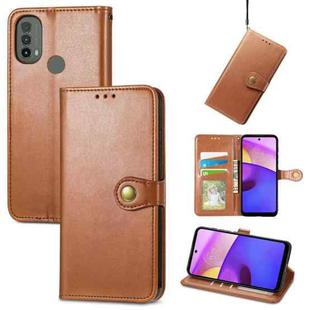 For Motorola Moto E40 Retro Solid Color Buckle Leather Phone Case(Brown)