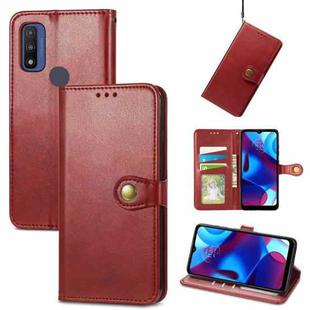 For Motorola Moto G Pure Retro Solid Color Buckle Leather Phone Case(Red)