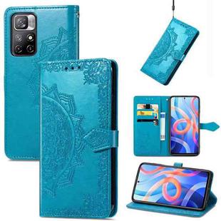 Mandala Flower Embossed Flip Leather Phone Case For Xiaomi Redmi Note 11(Blue)
