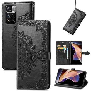 Mandala Flower Embossed Flip Leather Phone Case For Xiaomi Redmi Note 11 Pro / 11 Pro+(Black)