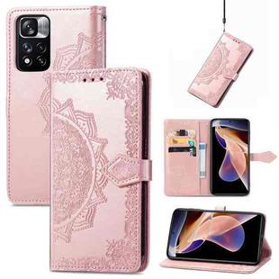 Mandala Flower Embossed Flip Leather Phone Case For Xiaomi Redmi Note 11 Pro / 11 Pro+(Rose Gold)