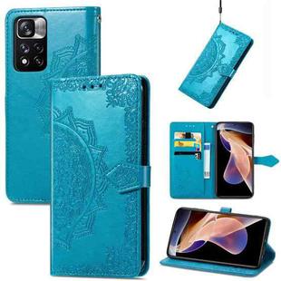 Mandala Flower Embossed Flip Leather Phone Case For Xiaomi Redmi Note 11 Pro / 11 Pro+(Blue)